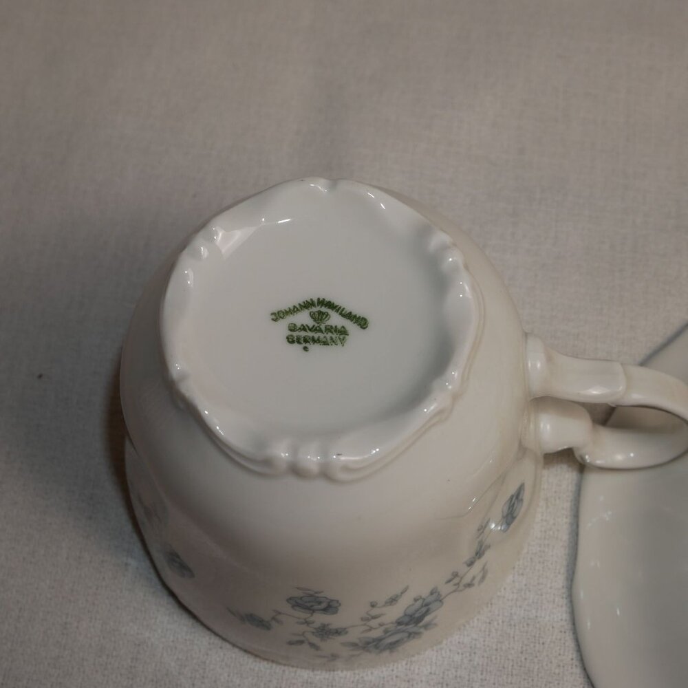 Set Of 4 Johann Haviland Bavaria Germany Blue Garland Tea Cups & Saucers VTG - Picture 4 of 10